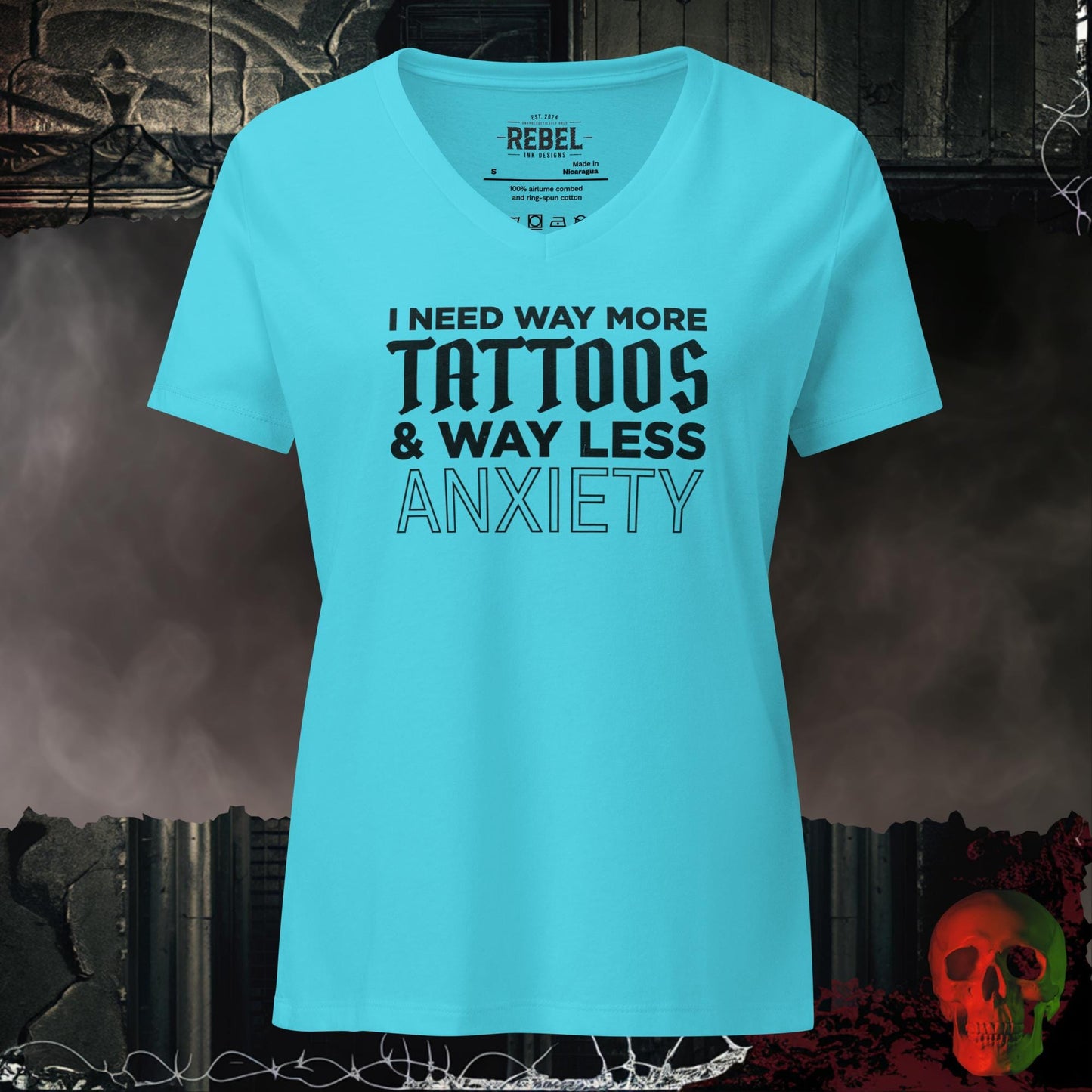 V-Neck Turquoise / S Way More Tattoos Relaxed V-Neck