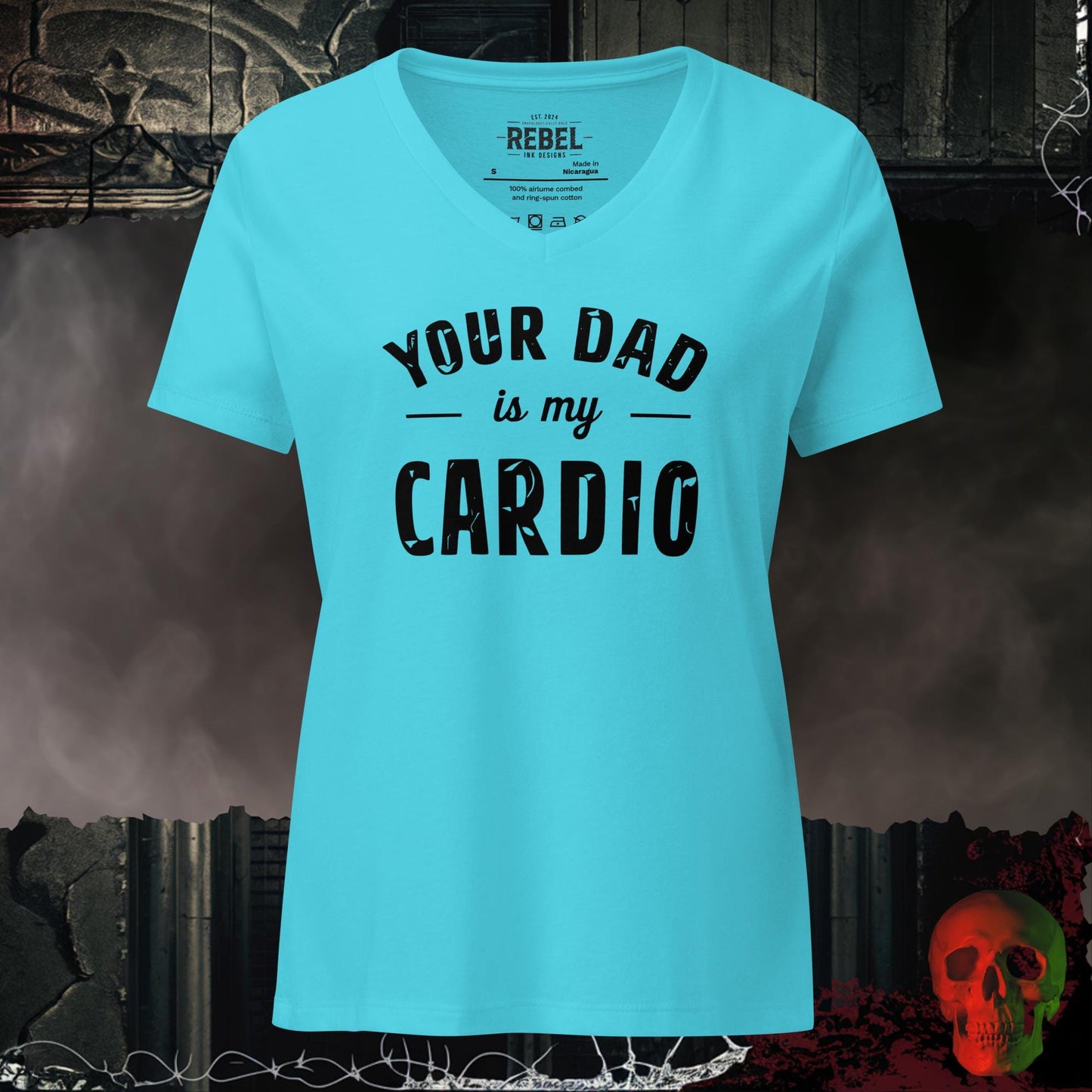 V-Neck Turquoise / S Your Dad Is My Cardio Relaxed V-Neck