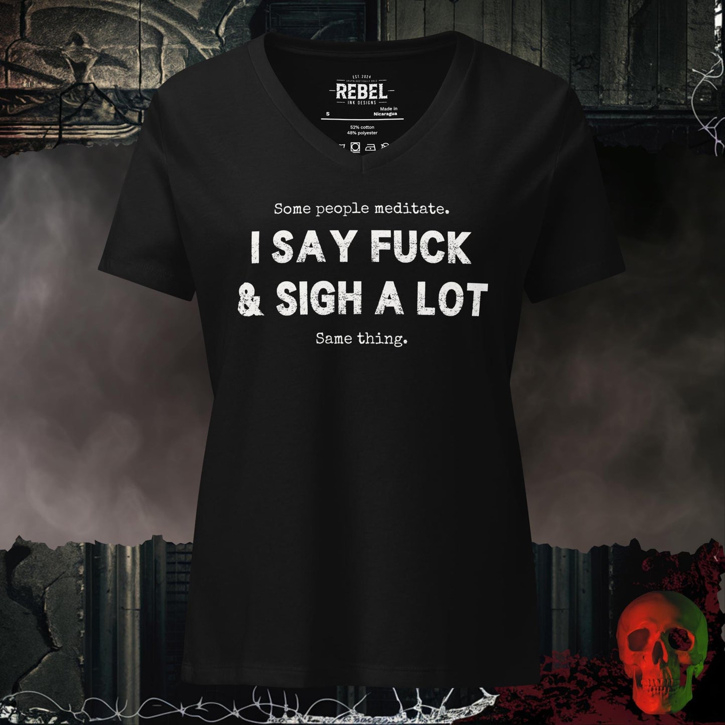 V-Neck Solid Black Blend / S Some People Meditate Relaxed V-Neck
